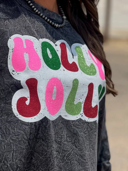 Holly Jolly in Glitter Mineral Wash Pullover