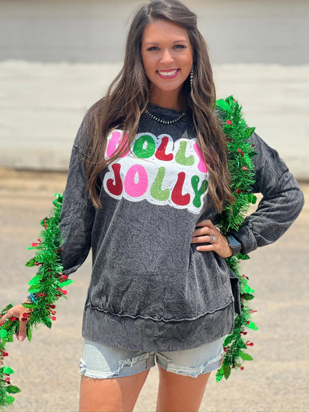 Holly Jolly in Glitter Mineral Wash Pullover