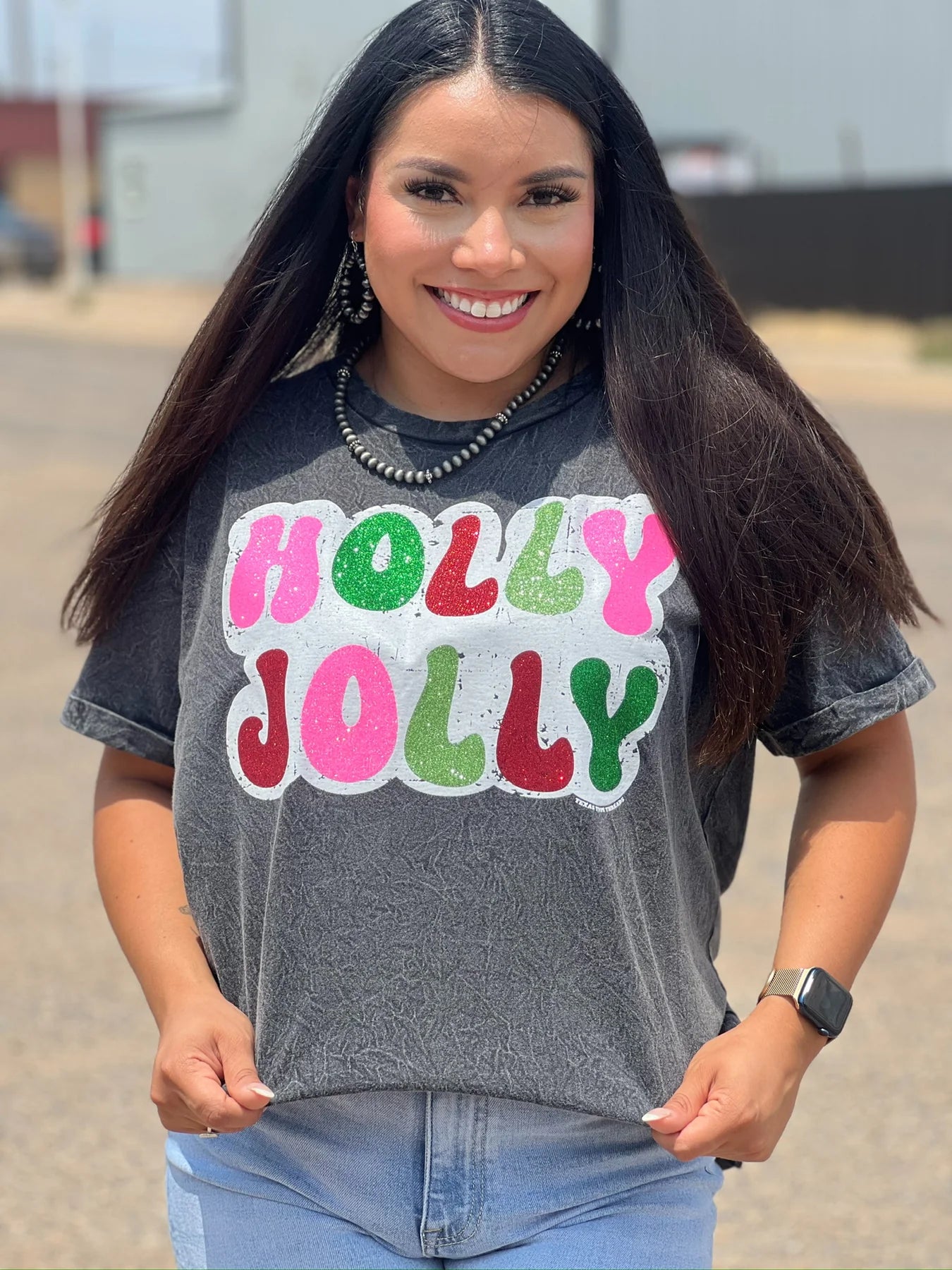 Holly Jolly in Glitter Mineral Wash Tee