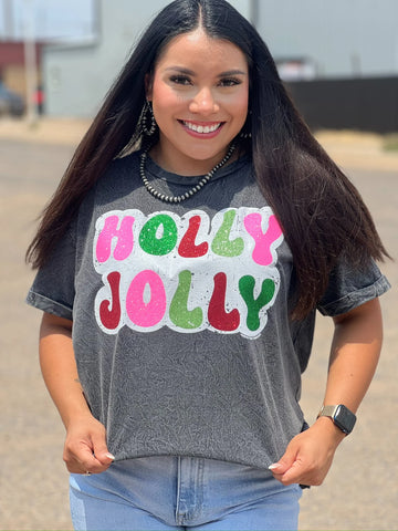 Holly Jolly in Glitter Mineral Wash Tee