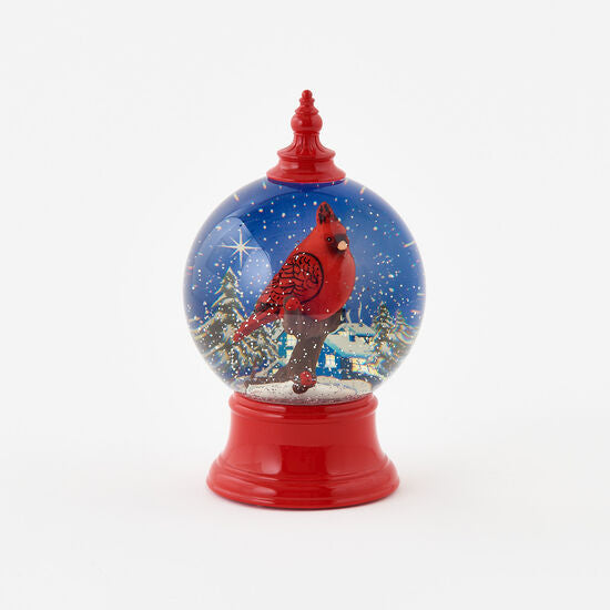 SWIRLY GLITTER CARDINAL WATER GLOBE 10"