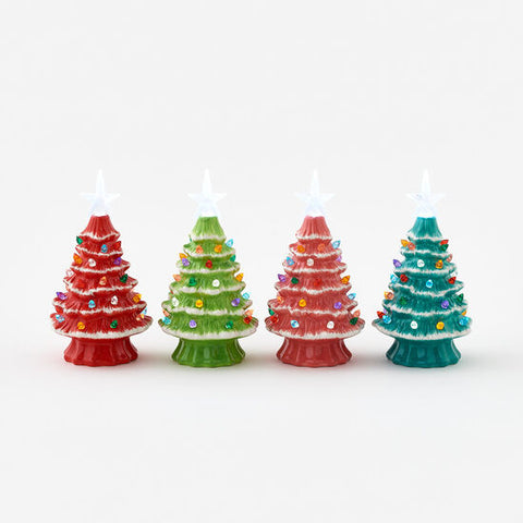 CERAMIC CHIRSTMAS TREE WITH TIMER, 8"