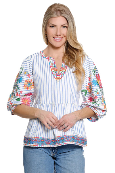 JOHN MARK || JERILYN FLORAL EMBROIDERED TOP - BALLOON SLEEVES