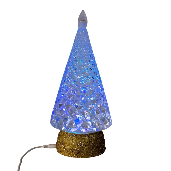 10" Spinning Water Lantern Christmas Tree with Gold Glitter Base