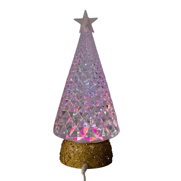 10" Spinning Water Lantern Christmas Tree with Gold Glitter Base