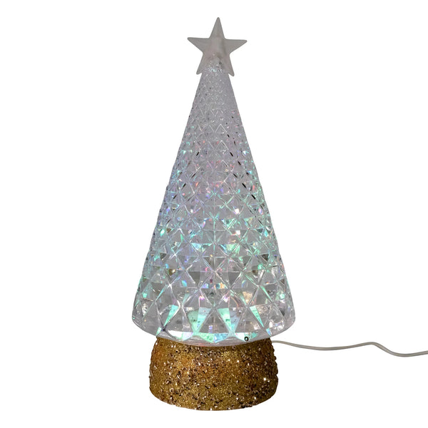 10" Spinning Water Lantern Christmas Tree with Gold Glitter Base