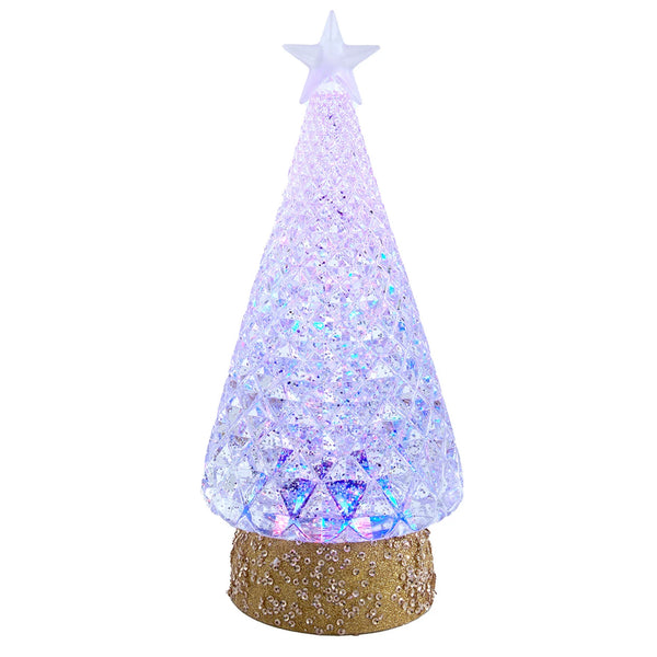 10" Spinning Water Lantern Christmas Tree with Gold Glitter Base