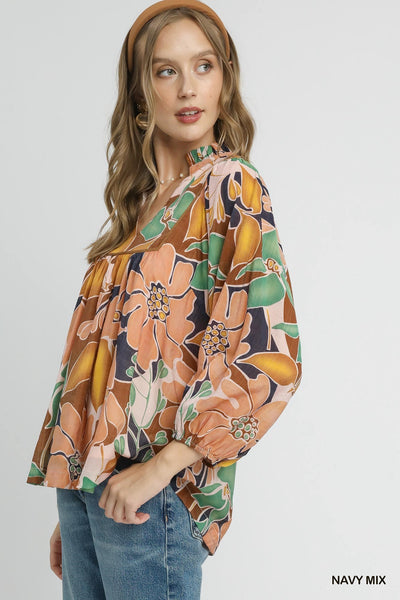 Mindy Floral Blouse || Navy Mix