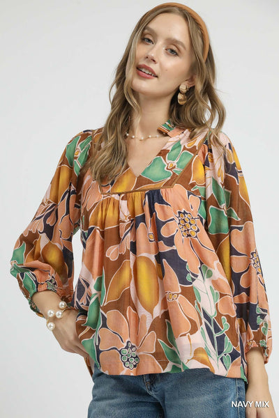 Mindy Floral Blouse || Navy Mix