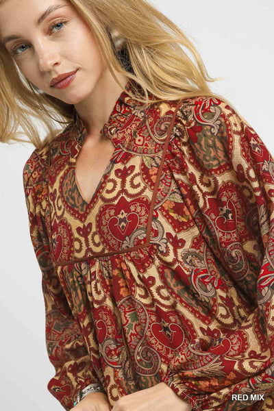 Shelley Boho Mix Paisley Babydoll Dress || Red Mix