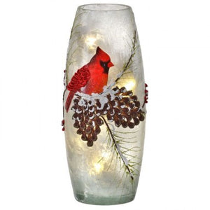 10" LED Cardinal + Pinecone in Vase
