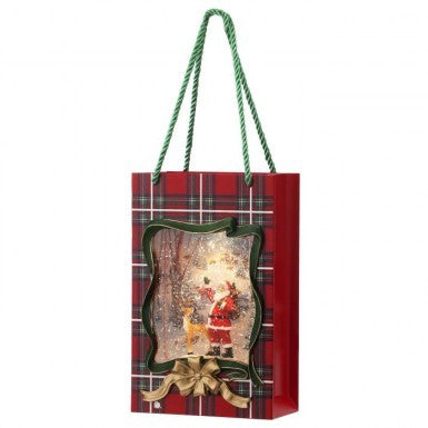 9" LED Santa Plaid Bag Water Globe