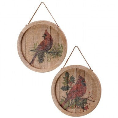 9" Cardinal w/Branch Round Ornament