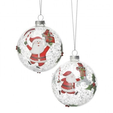 4" Glass Santa w/Present Ball Ornament