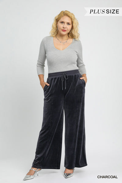Robin Ribbed Wide Leg Pants in Charcoal