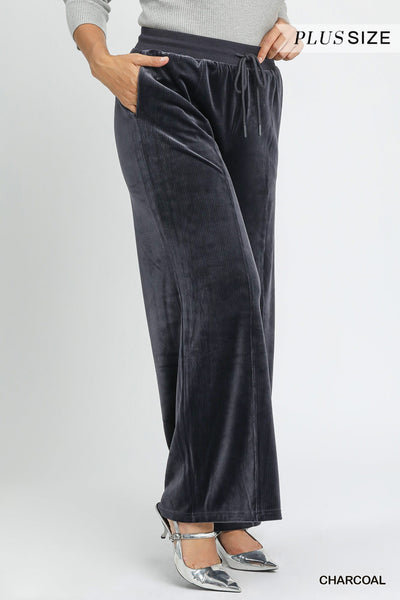 Robin Ribbed Wide Leg Pants in Charcoal