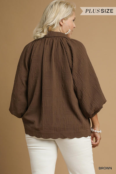 Elaina Brown Textured V-Neck Blouse