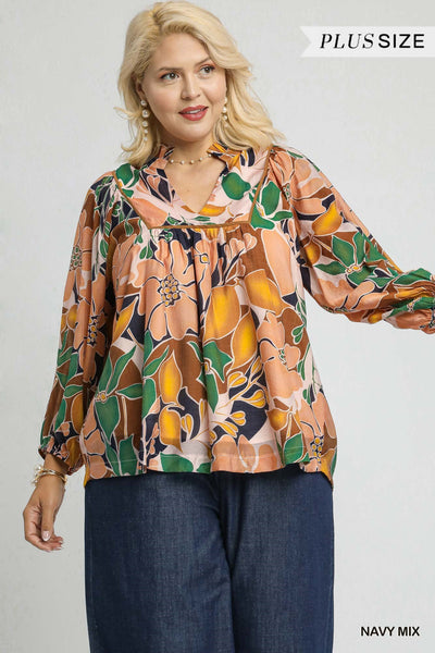 Mindy Floral Blouse || Navy Mix