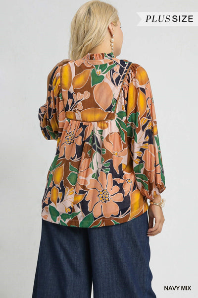 Mindy Floral Blouse || Navy Mix