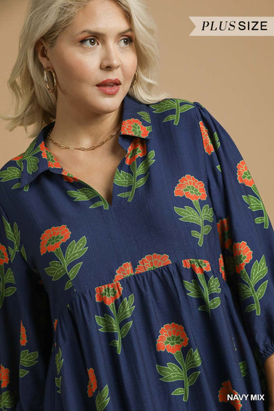 Christine Floral Print Midi Dress || Navy Mix