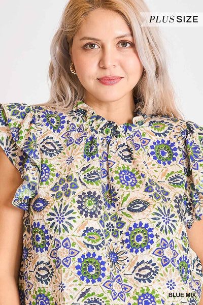 Trina Floral Border Print Top || Blue