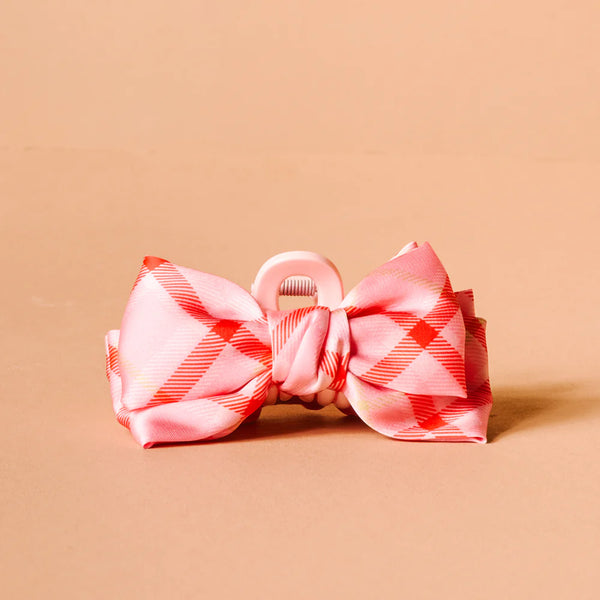 Mini Bow Claw Clip || Festive Plaid