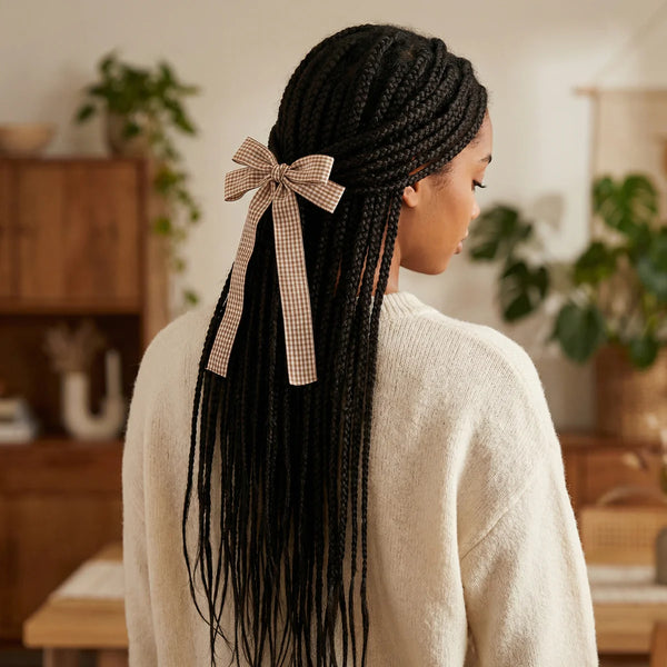 Double Take Hair Bow || Gingham Tan