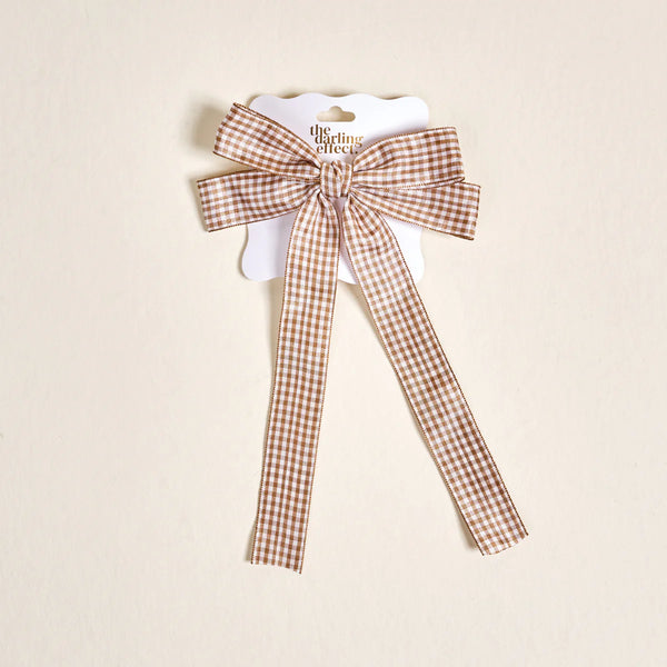 Double Take Hair Bow || Gingham Tan