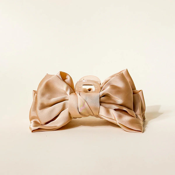 Satin Bow Claw Clip || Beige