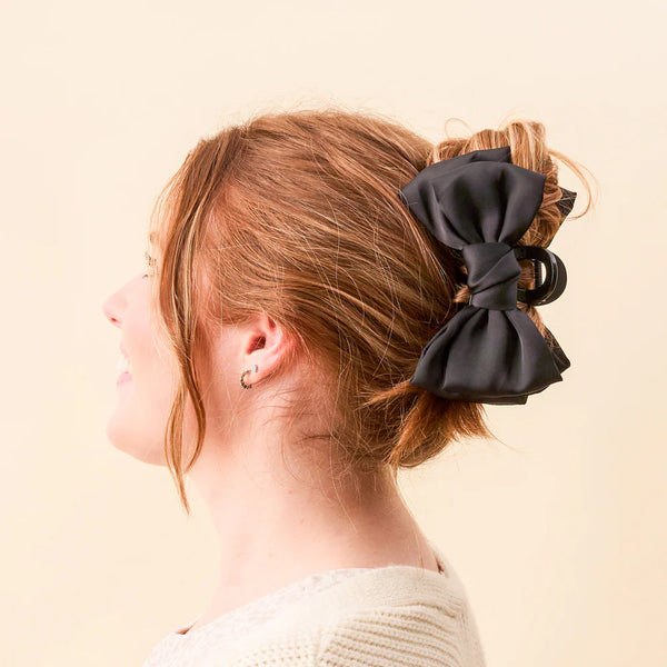 Satin Bow Claw Clip || Black