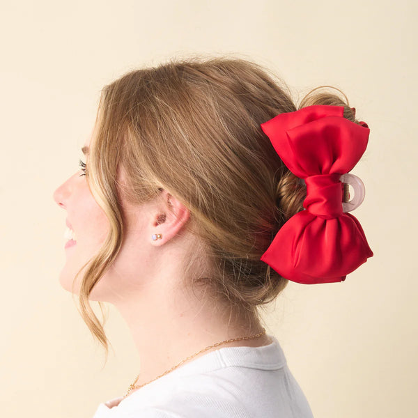 Satin Bow Claw Clip || Red