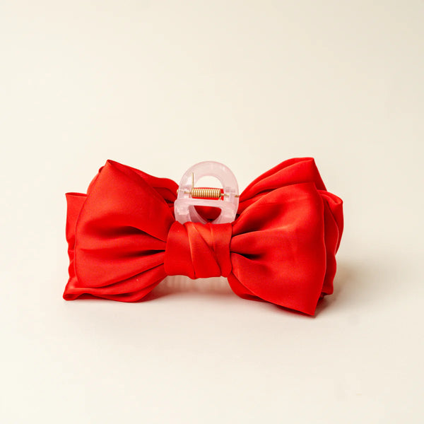 Satin Bow Claw Clip || Red