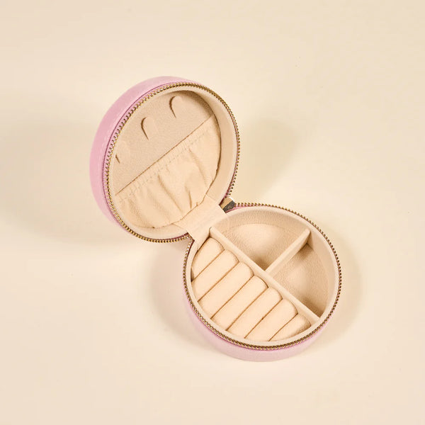 Round Velvet Jewelry Case || Bow Pink