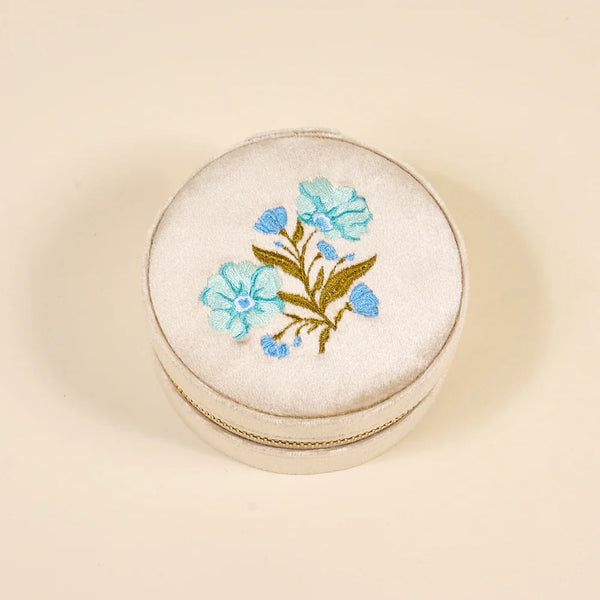 Round Velvet Jewelry Case || Poppin' Petals Aqua