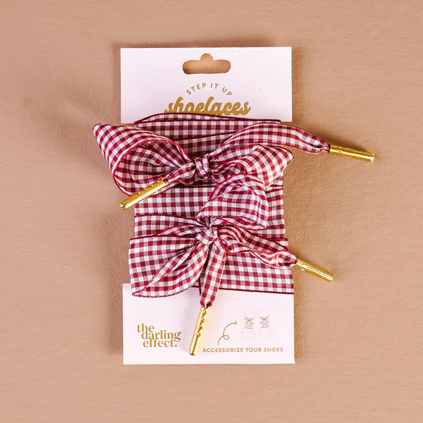 Step It Up Shoelaces || Gingham Burgundy