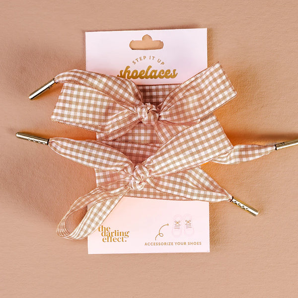 Step It Up Shoelaces || Gingham Tan
