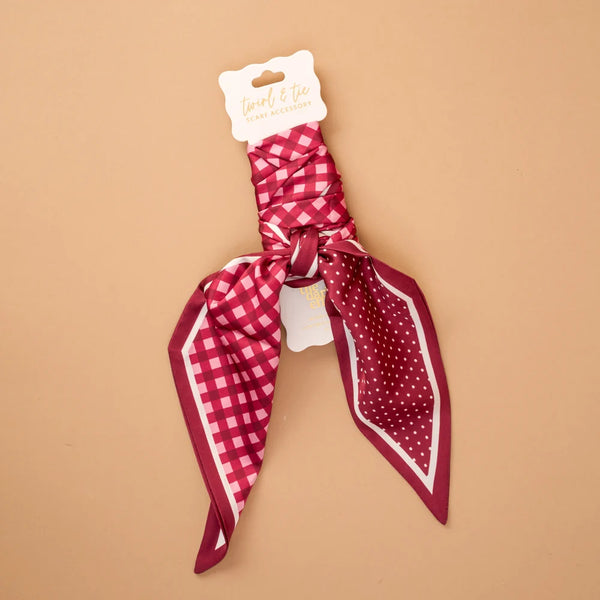 Twirl & Tie Scarf Accessory || Gingham Burgundy