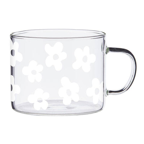 Large Glass Mug || White Flowers