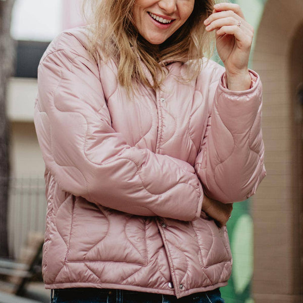 Button Up Quilted Puffer Jacket || Pink