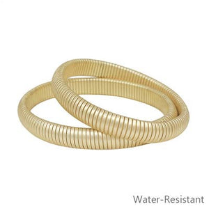 Ribbed Stretch Bracelet || Matte Gold