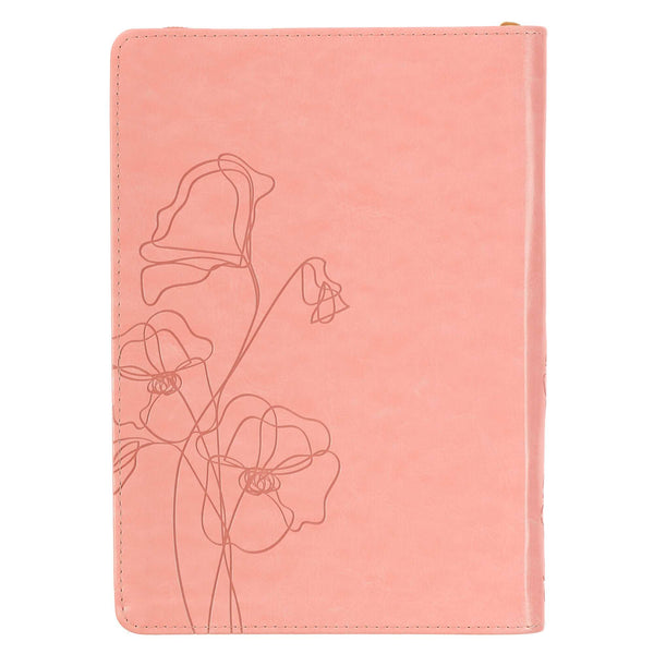 Pink Blossom - His  Mercies Faux Leather Journal with Zipper