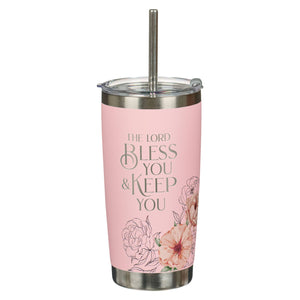 Tumbler w/straw SS Pink Lord Bless & Keep You Num. 6:24