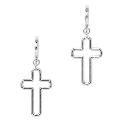 Silver Huggie Hoop with Open Gold Cross 1.25" Earring