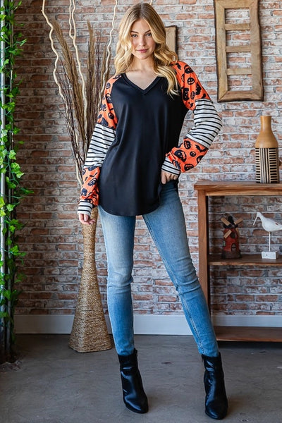 Marley Solid & Stripe Spooky Top