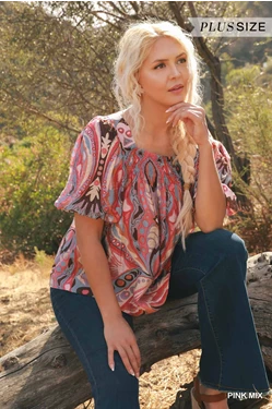 Joy Square Neck with Smocking Detail Top || Pink Mix