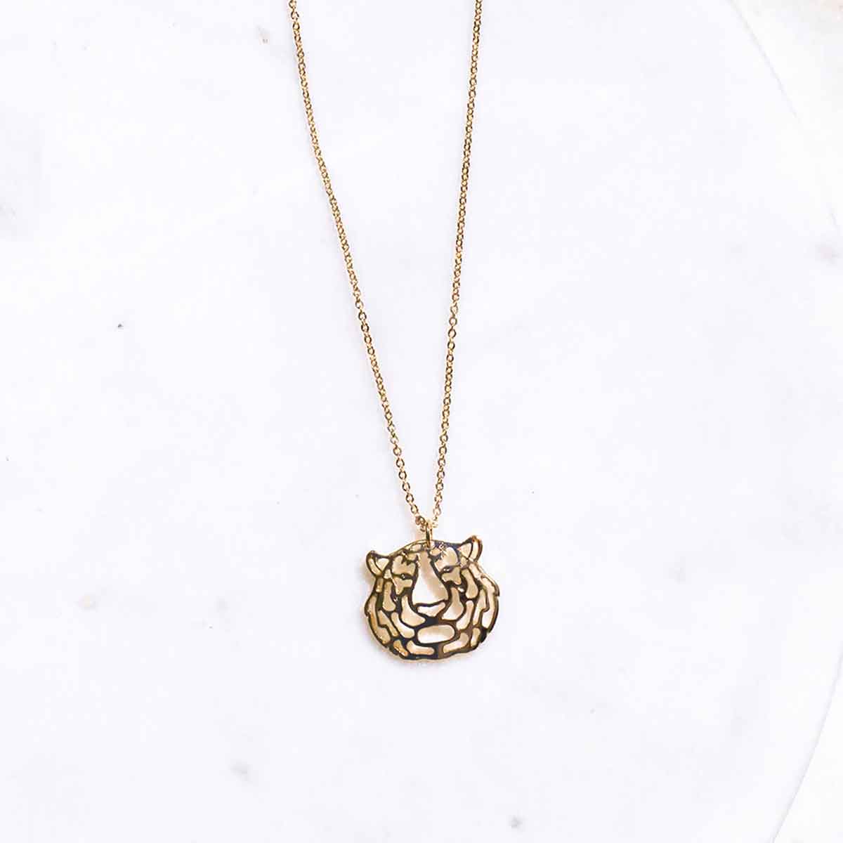 Tiger Pendant Gold Necklace 18"
