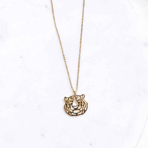 Tiger Pendant Gold Necklace 18"