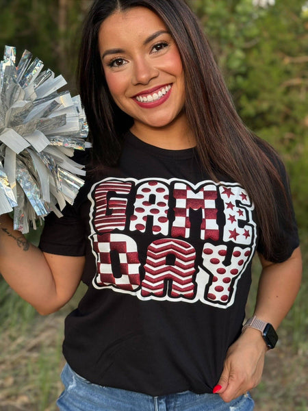Funky Game Day Tee with Glitter Puff - Maroon