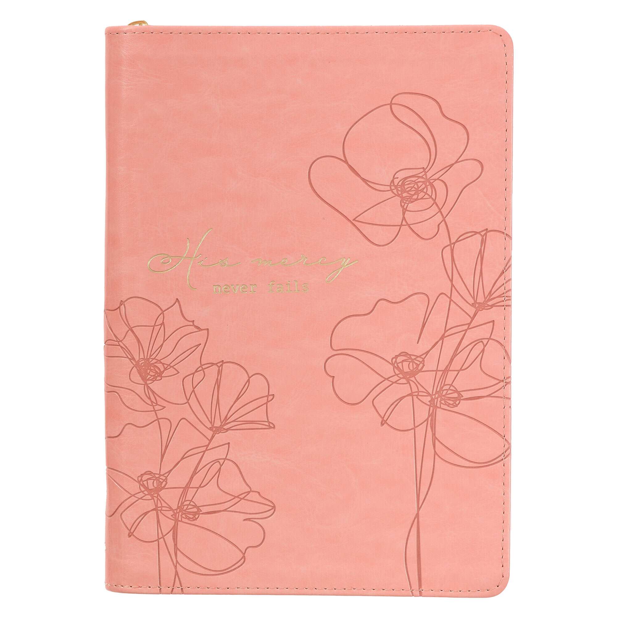 Pink Blossom - His  Mercies Faux Leather Journal with Zipper