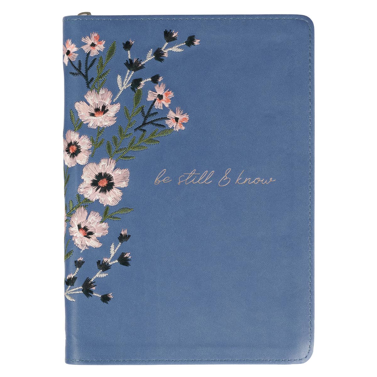 Be Still Floral Embroidered Blue Faux Leather Classic Journa